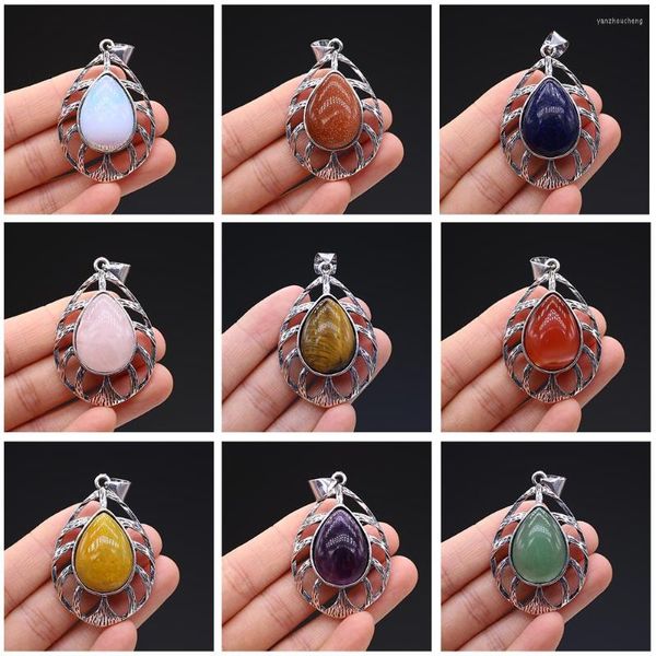 Colares pendentes de rosa naturais Quartzes Charms Drop Shaep ametistas para fazer colar de judeus diy 33x55mm