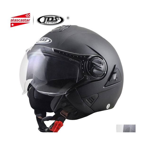 Мотоциклетные шлемы Jds шлем с двойной линзой Moto Open Face Racing Off Road Casco Capacete Cabque Black Drop Mobiles Motorcycl DHEA8
