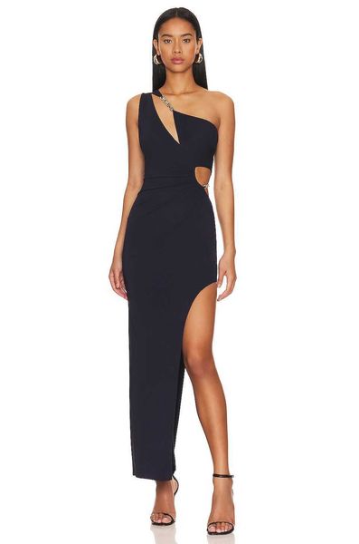 Freizeitkleider CIEMIILI Langes Verbandkleid Damen One-Shoulder Aushöhlen Split Bodycon Sexy Elegant Promi Nachtclub Runway Party Kleider Z0506