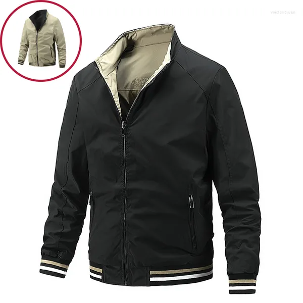 Jackets masculinos da moda do rosto duplo masculino casual stand colar streetwear windbreaker jacket outono cor sólida masculino básico