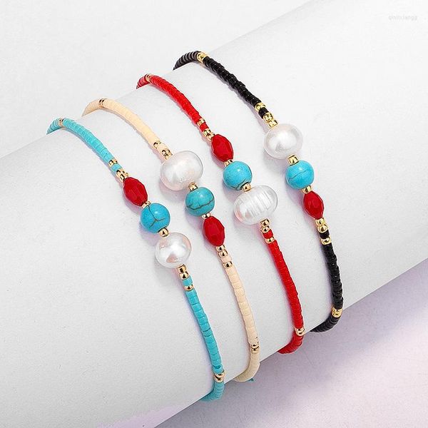 Braccialetti con ciondoli Miyuki Perline di vetro Pietre di perle di Boemia Bracciale fatto a mano da donna 2023 Moda Bianco Rosso Nero Gioielli estivi Presente