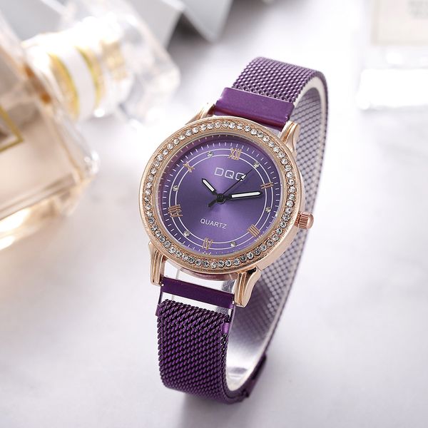 Senhora de negócios relógio de pulso quartzo casual esportes aaa relógios femininos diamante rosa ouro senhoras pulseira magnética