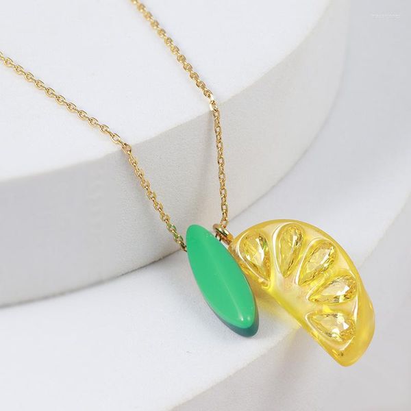 Подвесные ожерелья Fashion 2023 Ожерелье для женщин милый фруктовый лимонный апельсиновая смола