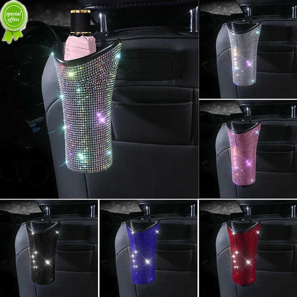 Neue Luxus Auto Regenschirm Halter Aufbewahrungsbox Organizer Fass Auto Hängen Wasserflaschen Rack Bling Auto Zubehör für Frau