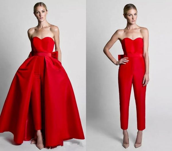 Красное комбинезонное выпускное платье с съемной юбкой, возлюбленная, лук без рукавов, атласное вечернее, формальное платье без спинки, хала