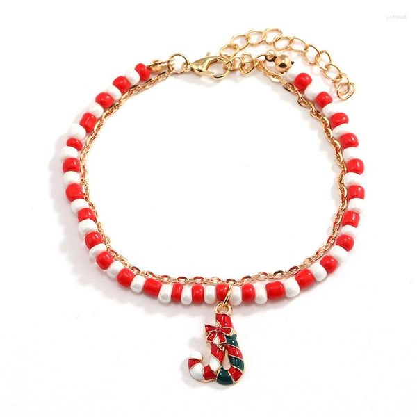 Strand Fashion Bracciale con perline fatto a mano Modello di scarpa Braccialetti Uomo anziano Pupazzo di neve Stampella Ghirlanda Personalità Ornamenti natalizi Regalo