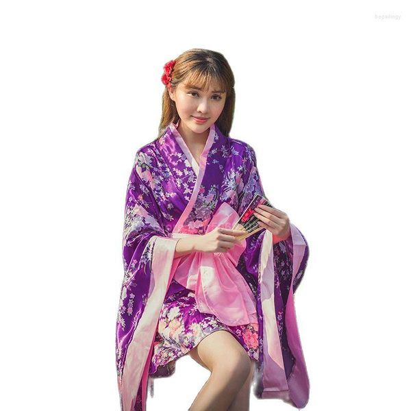 Abbigliamento etnico Donne asiatico giapponese tradizionale yukata miscela di seta kimono con stampa kimono cosplay costume costume usura