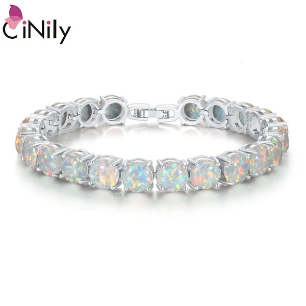 Catena CiNily White Fire Opal Stone Link Bracciali Braccialetti Argento placcato Lusso Più grande Boho Boemia Estate Gioielli Regali Donna 230506