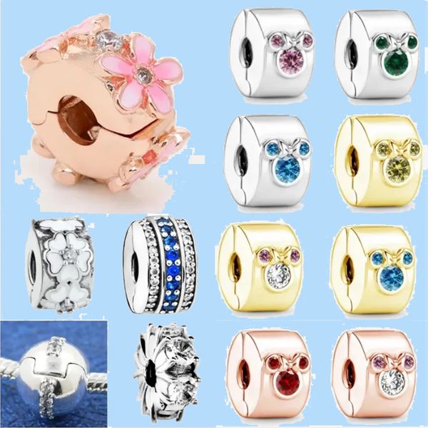 925 Charm Perlen Zubehör passen Pandora Charms Schmuck Schmuck Geschenk Positionsclip Cartoon Maus Kirschblüten