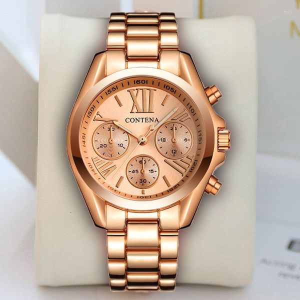 Relógios de pulso Contena Top Brand Ladies Assista Luxury Gold Gold Stainless Steel Quartz Fashion Fashion Wrist Watches Box Relogio feminino