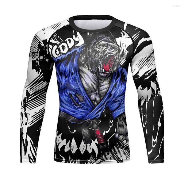 T-shirt da uomo 2023 Designer MMA BJJ Felpa da uomo Manica lunga Rashgard Animal Print Camicia casual da uomo Protezione UV Fitness Abbigliamento sportivo