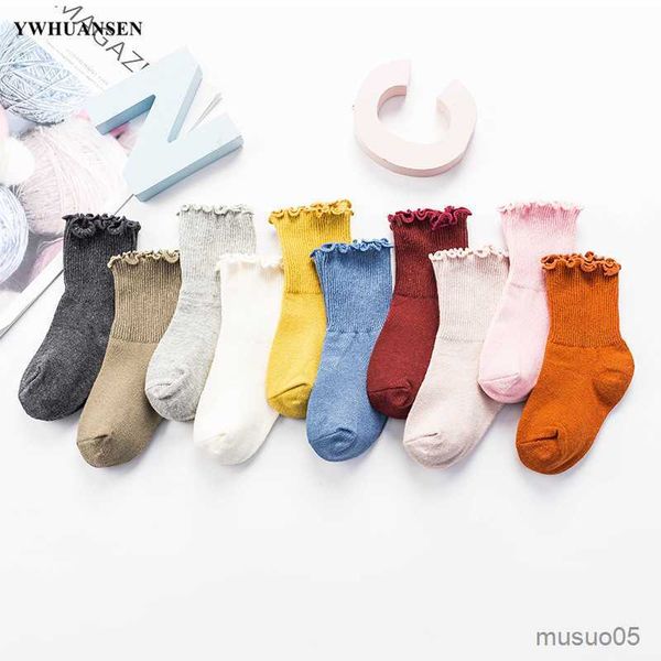 3pcs para cores Spring Autumn Autumn's Candy Candy Cocked Cotton for Girls Ruffle Edge Kids Socks Toddler