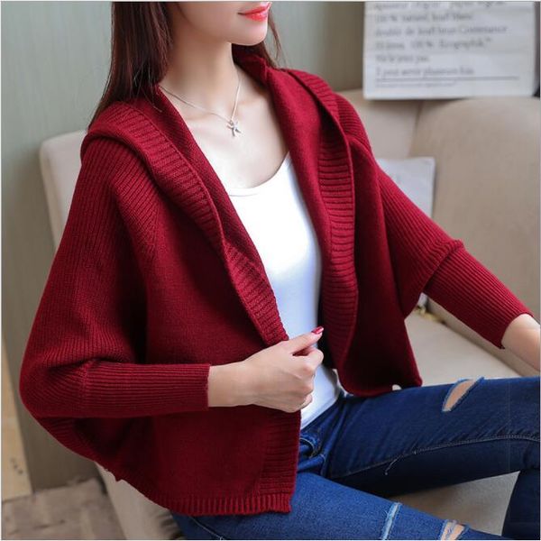 Sigtificate da donna maniche da pipistrello da donna maglione da donna cardigans cardigans con cappuccio a maglieria corta Office Lady Lady Solid a 8 colori Casual Abbigliamento casual