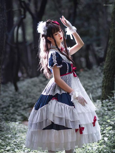 Costume a tema Lolita Stile Kawaii Bianco Estate Manica corta Principessa Loli Abito da festa Abito da ballo vittoriano Vintage Donna giapponese