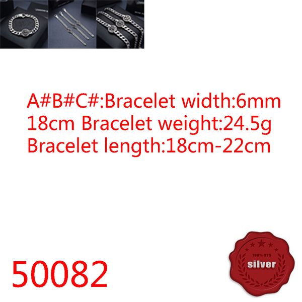 50082 Hip Hop S925 Bracciale in argento sterling Stile punk Personalizzato Gioventù Croce Fiore Barca Ancora Liscio Catena Faccia Lettera Gioielli Coppia Accessori popolari