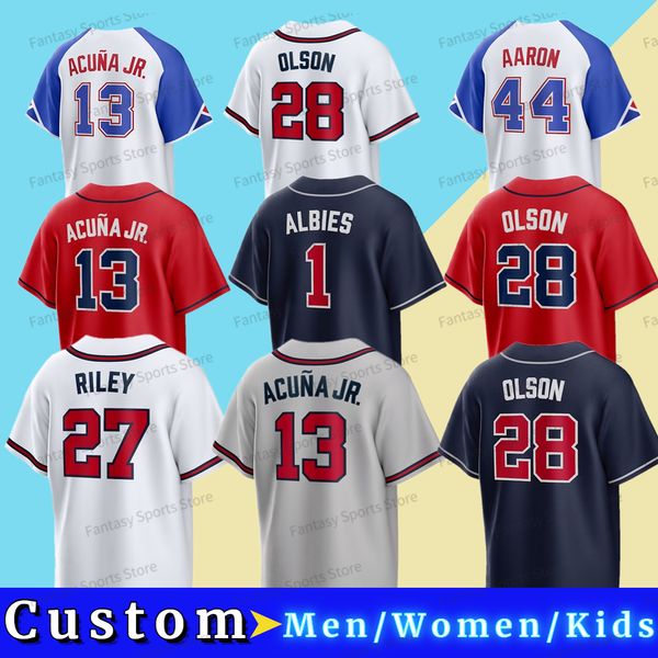 2023 13 Ronald Acuna Jr Jersey Baseball Ozzie Albies Austin Riley Matt Olson Jerseys Todos costurados Dansby Swanson Max Fried Dale Murphy Kyle Wright