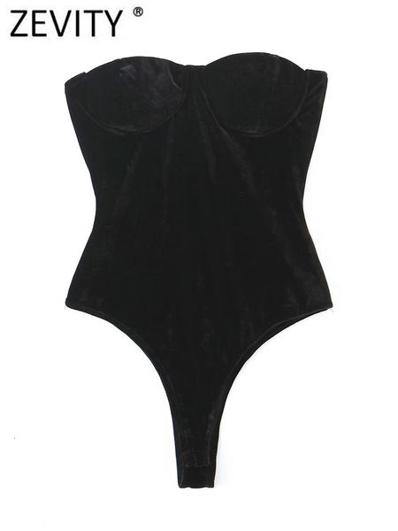 Tute da donna Pagliaccetti Zevity Donna Sexy con spalle scoperte Velluto nero Tute sottili Donna senza spalline Abbigliamento da spiaggia estivo Tute Mujer Pagliaccetti LS2872 230505