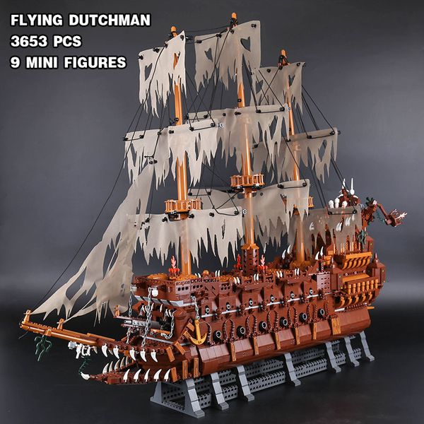 Bloco Flying Dutchman Boat Holanda Navio 16016 Creative Caribbean Set Building Bricks Modelo Birthday Toy Gift 230506