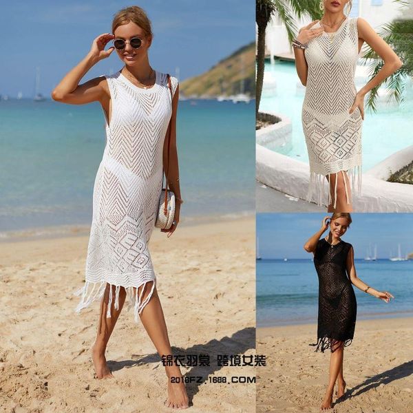 Herren Pullover Sommer Strand Kleidung 2023 Fransen Quaste Gestrickte Vertuschungen Tragen Sexy Vestidos Aushöhlen Robe Langes Kleid