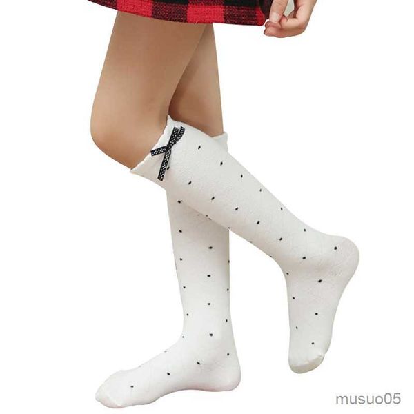 3pcs Dots Dots Bow-Knot Dight для девочек детские детские повседневные длинные носки принцессы черный белый стиль 3-8 лет