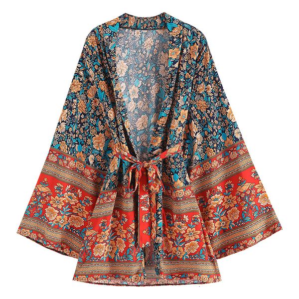 Damen Bademode Vintage Frauen Boho Cover Ups Oversize Bohemian Rayon Cotton Kimono Schärpen Hippie Blusas Chic Ethnic Tops 230505