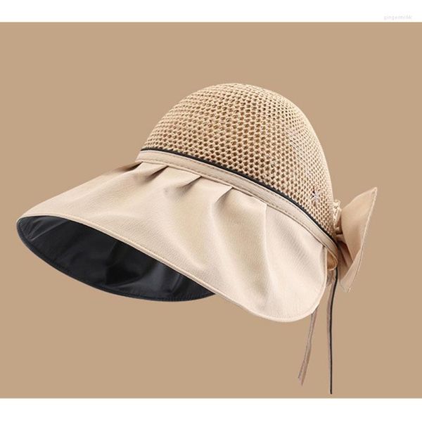 Cappelli a tesa larga Cappello da pescatore Cappello da donna in gomma nera Protezione solare Protezione UV Sole traspirante Comfort Tappi a secchiello con fiocco grande con sommità cava