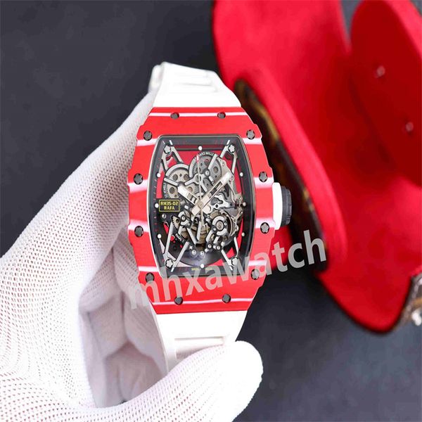 A fábrica masculina Watch Z produz RM35-02 West Tiecheng pulseira de relógio de borracha de movimento mecânico base de caixa de fibra de carbono e forro de titânio com usinagem CNC síncrona