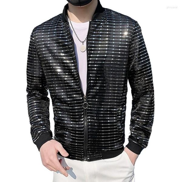 Herren Jacken Mode Hip Hop Herren Glitzer Pailletten Dünne Stretch Oberbekleidung Mantel Bühne Motorrad Slim Fit Sommerjacke für Herren