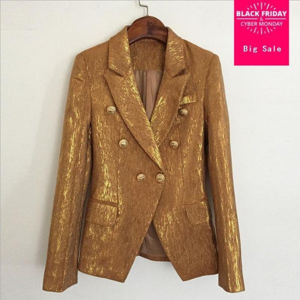 Abiti da donna Blazer S-2XL Marchio di moda 2023 Primavera coreano Slim Golden Blazer Suit Donna Bottone in metallo Doppio petto Wj1670Donna