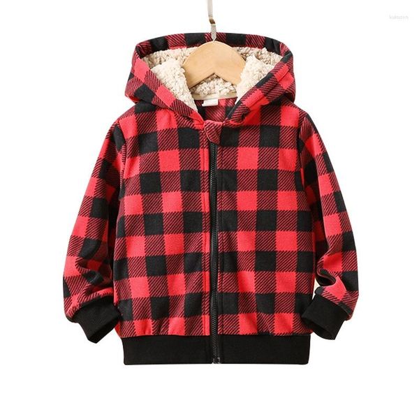Jacken Jacke für Jungen Kinderkleidung 4-7 Jahre alt Mode Langarm Grid Hoodie Mantel Kinder warmes Sweatshirt Winter Outwear