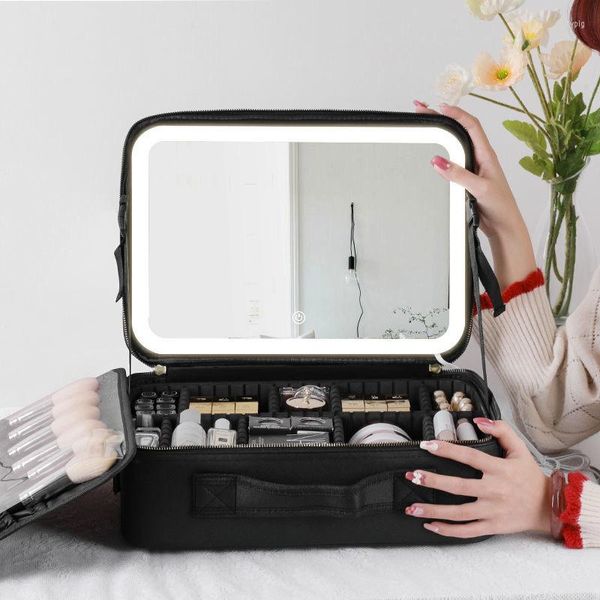 Kosmetiktaschen 2023 Smart LED Große Kapazität Make-up Fall Reise Tragbare Professionelle Multifunktionale Tattoo Werkzeugtasche Für Frauen