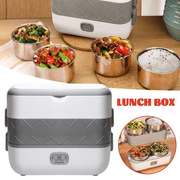 Geschirr-Sets Mini Elektrischer Reiskocher Edelstahl 2 Schichten Behälter Dampfgarer Tragbare Mahlzeit Heizung Lunchbox Heizung Wärmer