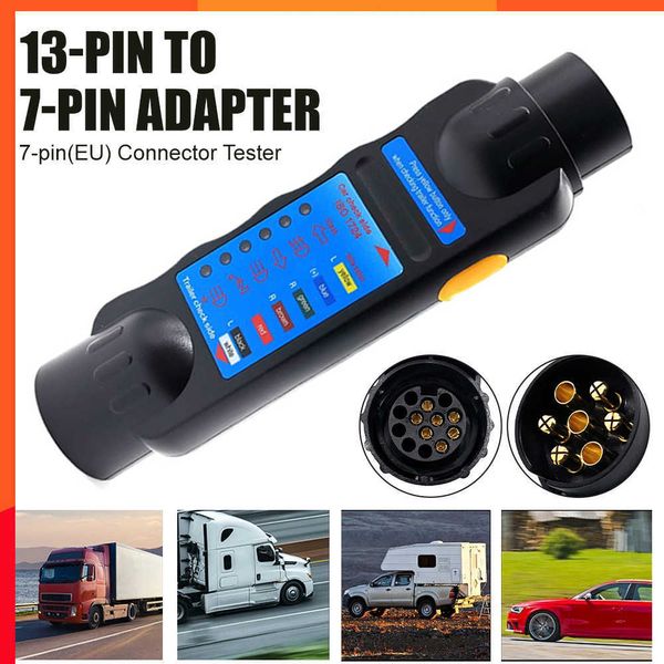 Novo plugue de testador de trailer de carro de 12v 7pin 7pin a 13pin adaptador RV Towing Light Cable Circuit Conector Tester Tester elétrico Ferramenta de diagnóstico