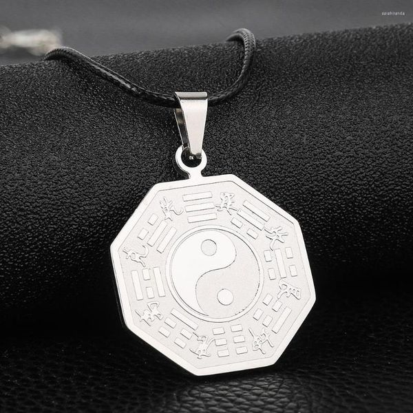 Colares pendentes de aço inoxidável chinês taoísmo yin yang tai chi oito trigrramas colar energia geometria octógono feng shui jóias