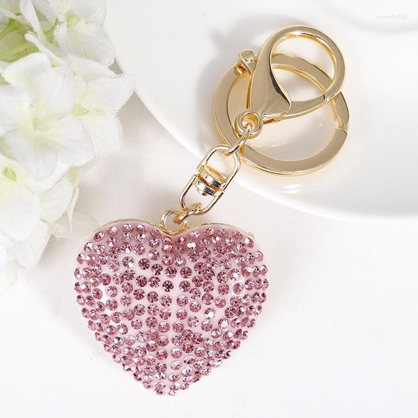 Keychains 2023 requintadamente completa Stromestone Fashion Heart Chain Chain Women Bag charme carm anel de carrinho feminino por atacado