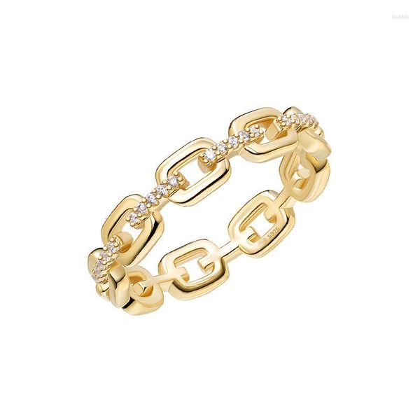 Anelli a grappolo SLJELY Fashion Real 925 Sterling Silver Yellow Gold Color Link Chain Finger Ring Micro Zirconis Women Fine Party Brand Jewelry