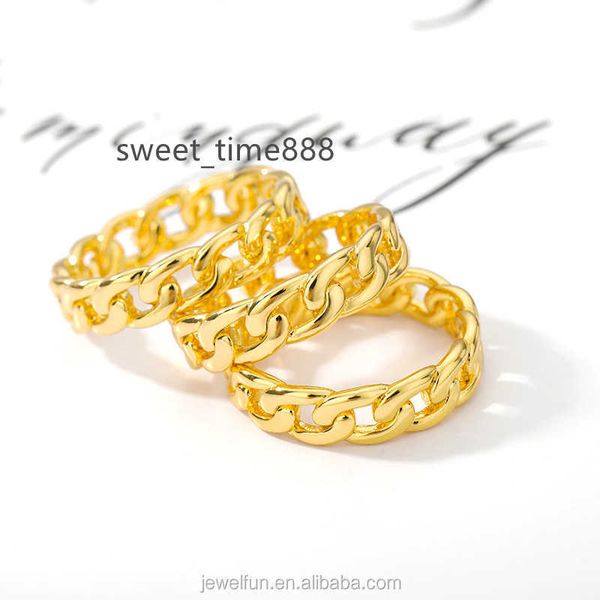 Jóias de aço inoxidável anel de moissanita banhado a ouro para mulheres Cadeia cuba Cadeia Chain Ring Ring Ring Sets