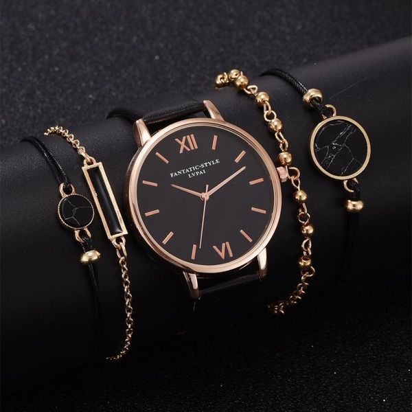 Avanadores de pulso Mulheres quartzo relógio de pulso Ladies 4pcs Bracelet Watch Watches Casual Relogio femenino presente