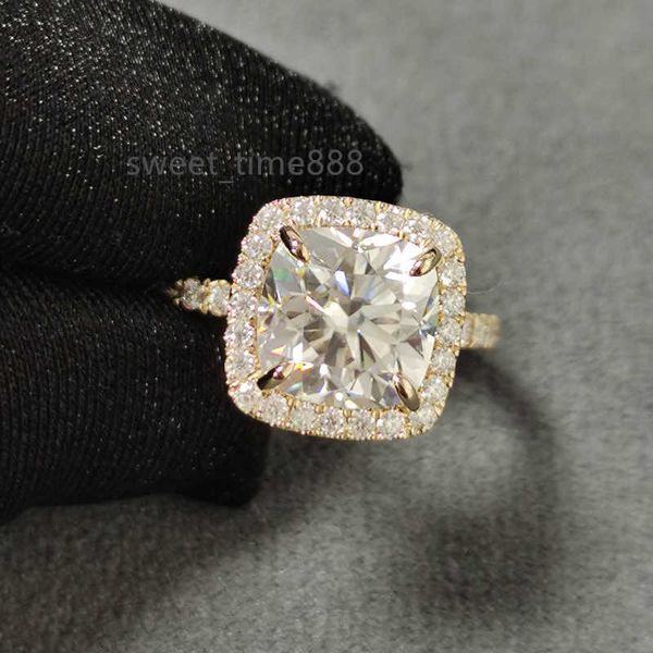 Provence Moissanite Jewelry Reiner 14 Karat Weißgold 2,5 Karat Kissenschliff Diamant Halo Moissanite Verlobungs-Ehering