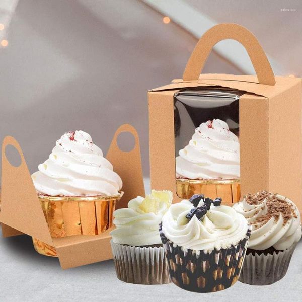 Geschenkverpackung 10 Stück Kraft-Cupcake-Boxen mit Fenstergriff Gebäckbehälter Muffins Bäckerei Kindergeburtstag Party Favor Baby Shower Verpackungsbox