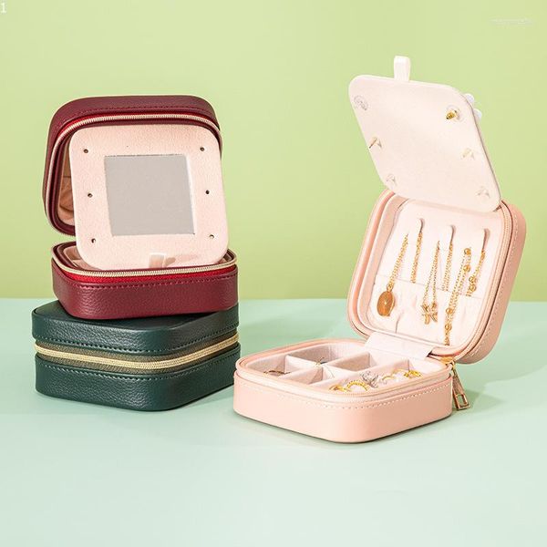 Caixa de jóias de jóias de camada dupla embrulhe de presente com espelho caixas de coração criativas de menina de viagem portátil portátil portátil por atacado