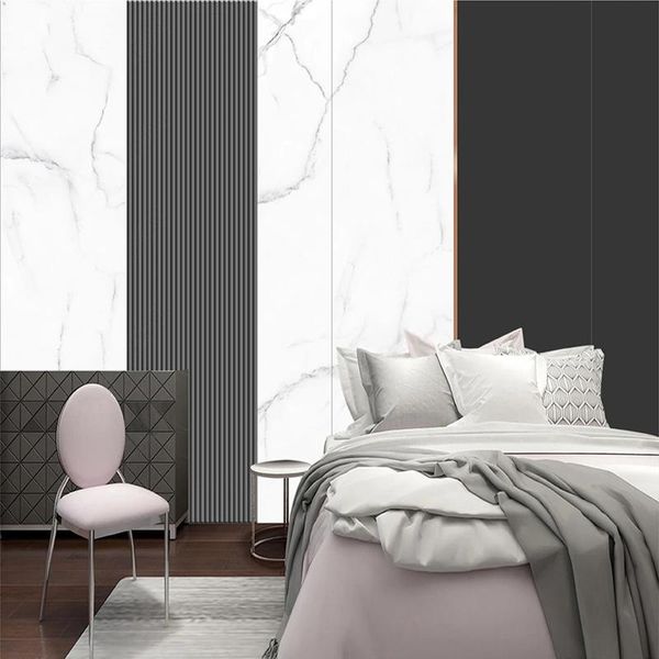 Papéis de parede personalizados 3D PO PO Moderno estilo europeu Preto White White Strip Background Wall Bedroom Mural Sala de estar à prova d'água Papel de parede