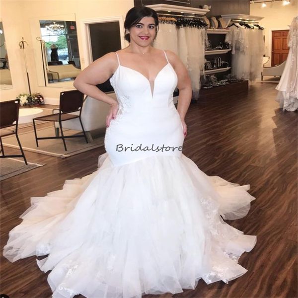 Neue Plus Size Weißes Hochzeitskleid 2023 Wunderschöne Meerjungfrau Spitze Tüll Trompete Land Brautkleider Sexy Backless Japanische Braut robe de mariee Femme vestido de noiva