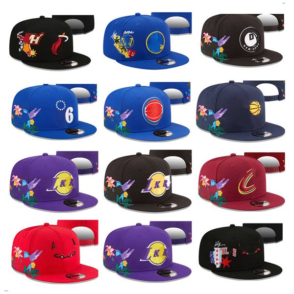 Sun Basketball Fitted Caps Baseball Klassische Farbe Alle Teams Herzserie „Vogelblumen“ Verstellbare Hysteresen-Fußballmützen Hip-Hop-Mütze