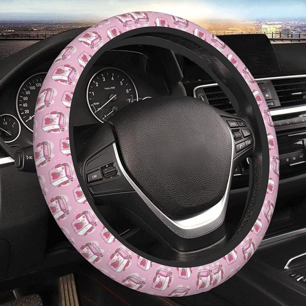 Coprine del volante per sterzo latte di fragola rosa Copertura carina Copertura universale da 15 pollici Accessori per auto per donne uomini ragazze