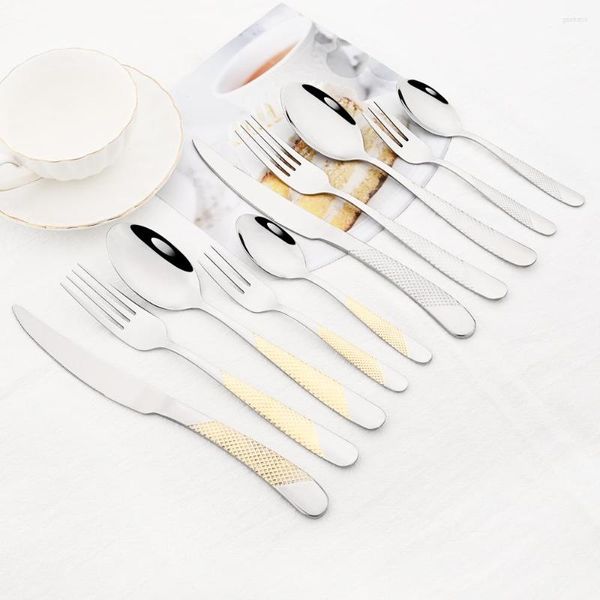 Set di stoviglie Spoon Spoon Basta di bistecca set di stoviglie complete per posate in oro occidentale Cena in acciaio inossidabile