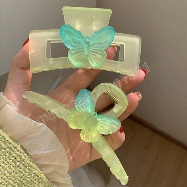 Green Series Hair Garras Charp Clants Butterfly Love Transparent Grande Clipe para Mulher Hairpin Headwear