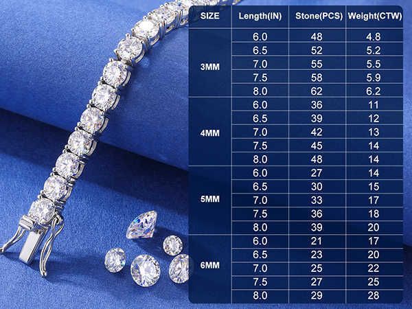 3mm-6mm 925 Sterling Silver VVS VVS Moissanite Tennis Bracciale Pass Diamond Test Free Bling Bling Beli di gioielli per donne 2849