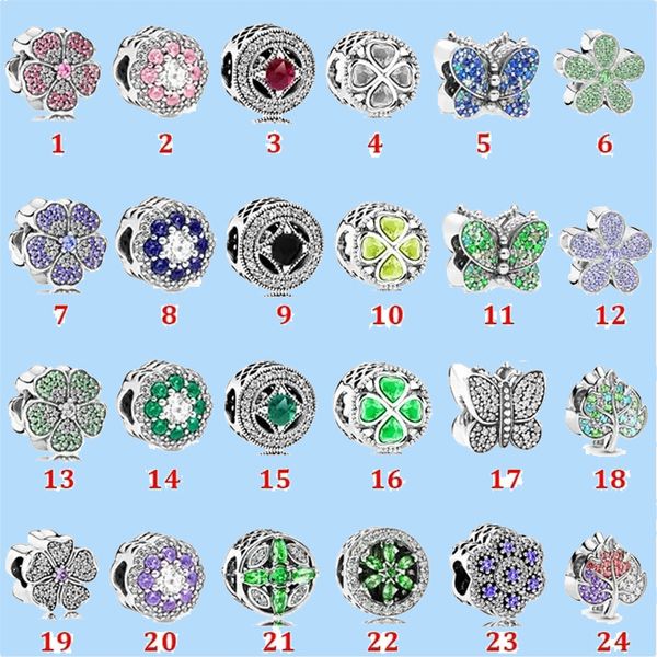 925 Silber Perlen Charms passen Pandora Charm Green Butterfly Cross Bead Love Heart Blue Crysta