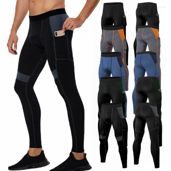 Camicie attive Pantaloni a compressione Uomo Collant da corsa con tasca Pallacanestro Palestra Fitness Legging Allenamento Elastico in vita Pantaloni Abbigliamento da allenamento